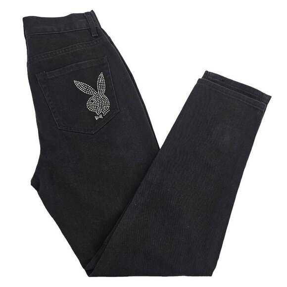 Playboy By Pacsun Ultra High Waisted Slim Fit Jeans Black Size 24 Button Fly - Picture 1 of 13